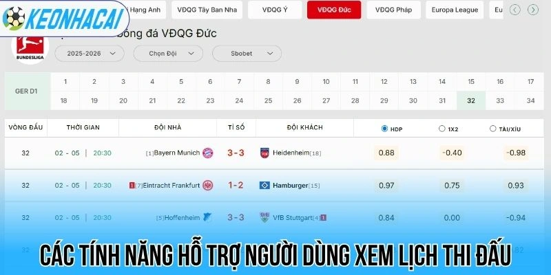 Lịch thi đấu bóng đá hôm nay 110 Các tính năng hỗ trợ người dùng xem lịch thi đấu