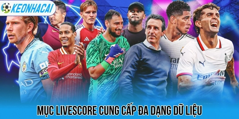 Mục livescore cung cấp đa dạng dữ liệu
