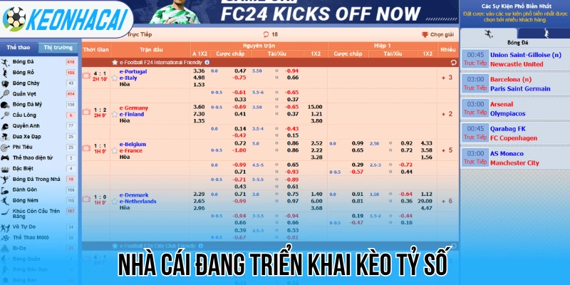 Nhà cái triển khai kèo tỷ số với mức thưởng lớn