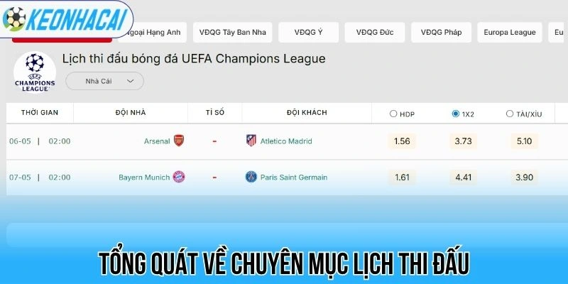 Lịch thi đấu bóng đá hôm nay 107 Tổng quát về chuyên mục lịch thi đấu