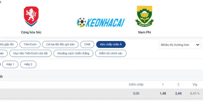 Soi kèo chấp Châu Á trận Séc vs Nam Phi 18/06